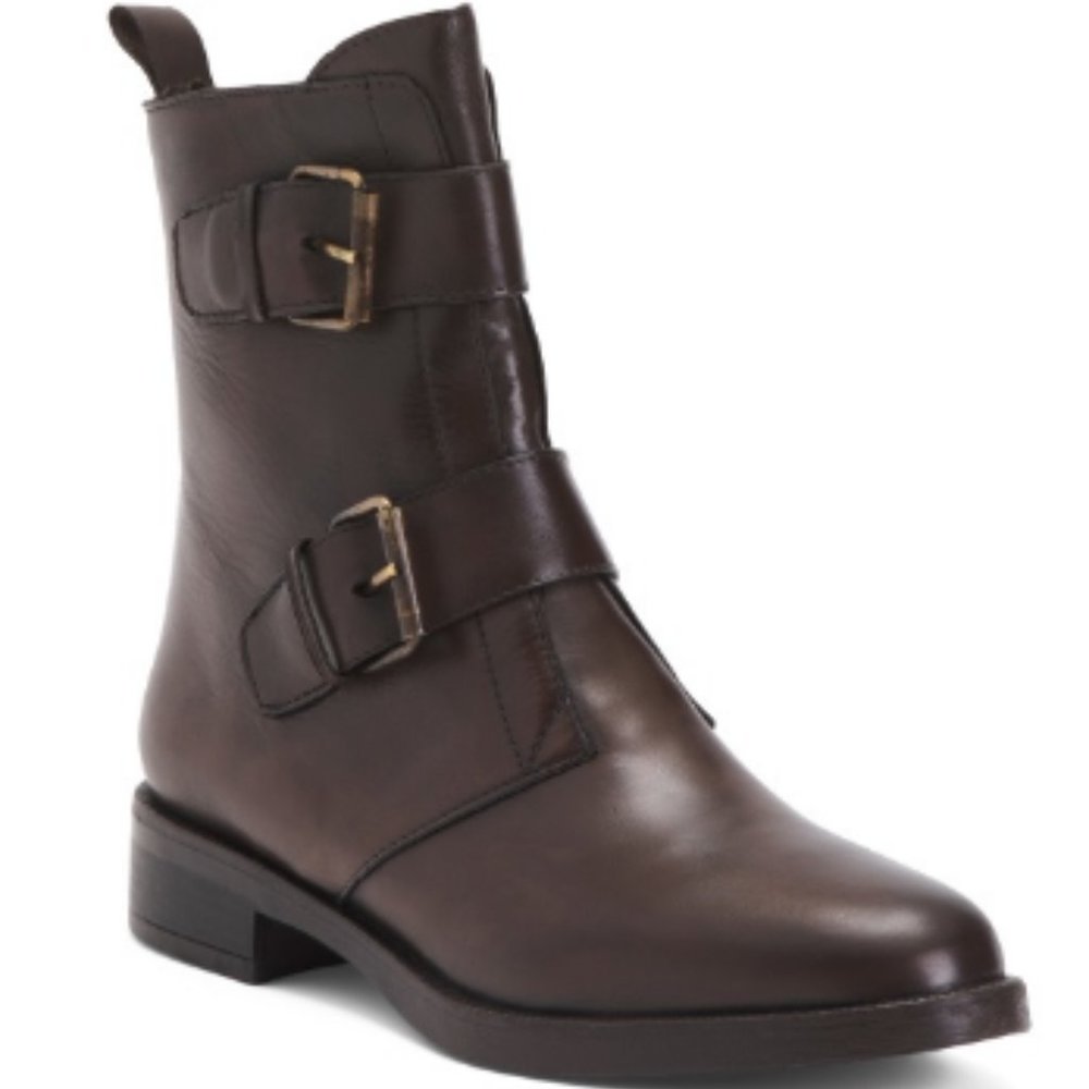 Emanuele Castro double buckle side zip leather bootie